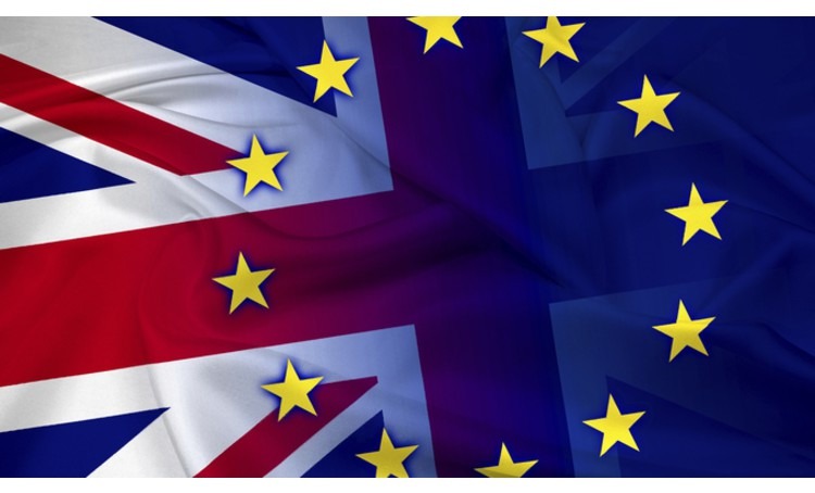 Waving United Kingdom and European Union Flag