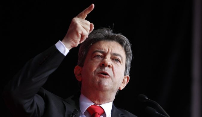 Jean-Luc Melenchon, leader of France’s Parti de Gauche political party and the former candidate for the Front de Gauche political party for the 2012 French presidential election, holds a rally in Paris