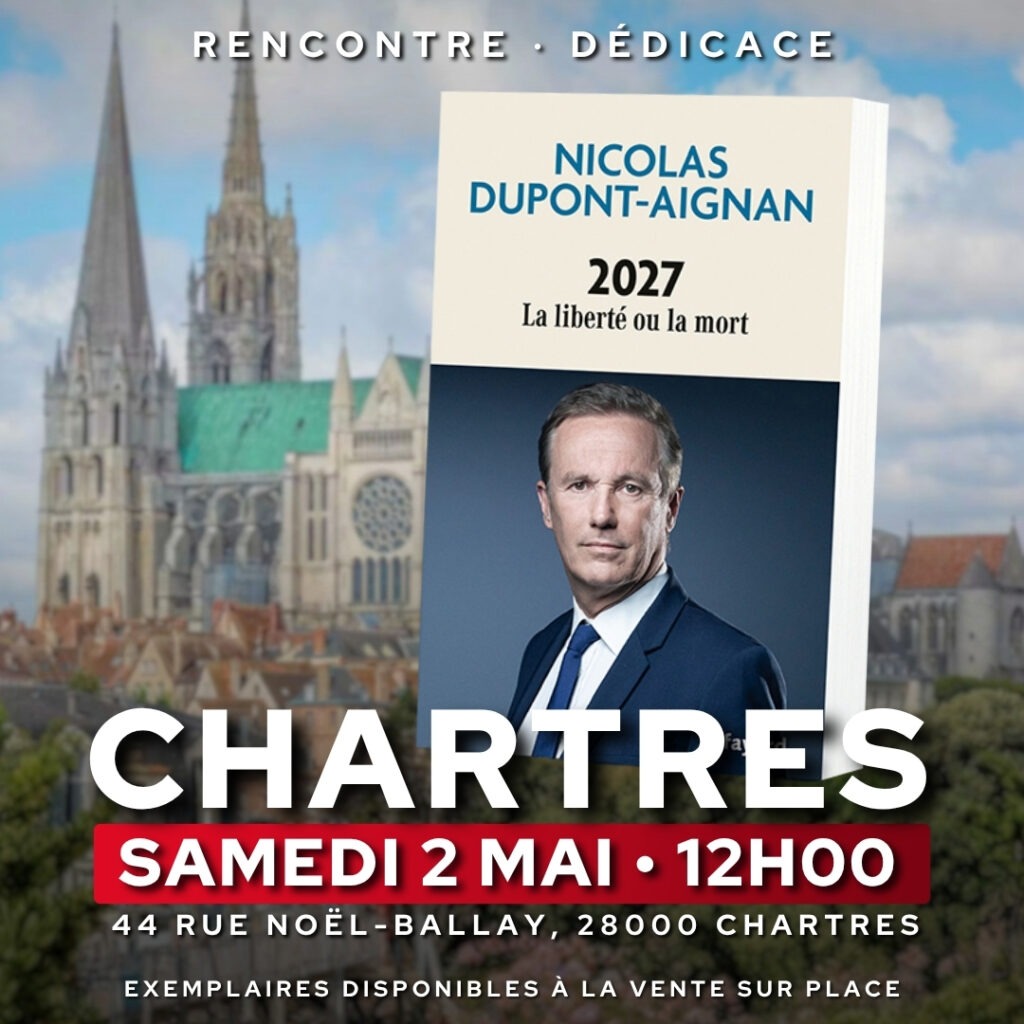 Nicolas Dupont-Aignan en dédicace à Chartres le 02/05/26