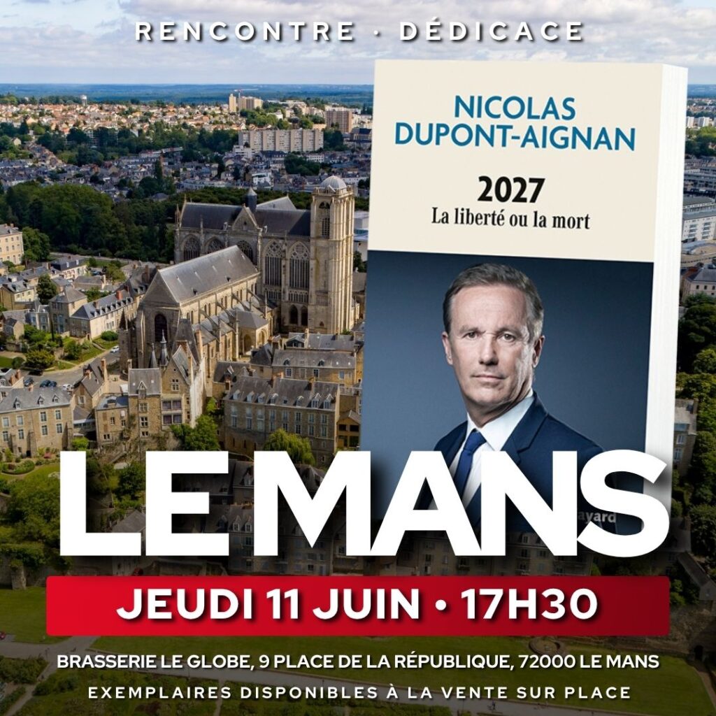 Nicolas Dupont-Aignan en dédicace au Mans le 11/06/2026