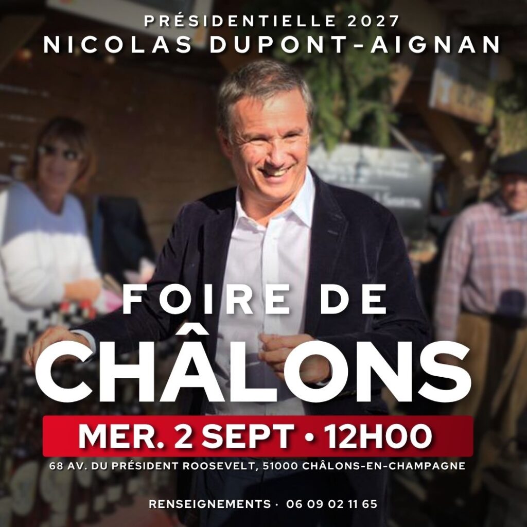 Nicolas Dupont-Aignan en déplacement à Châlons le 02/09/2026