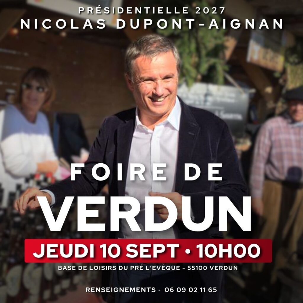 Nicolas Dupont-Aignan en déplacement à Verdun le 10/09/2026